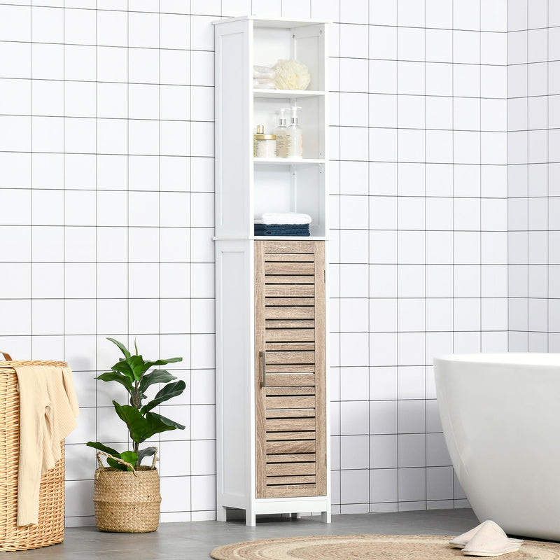 Mobile a Colonna per Bagno 3 Ripiani 1 Anta 34x30x172 cm in MDF Bianco
