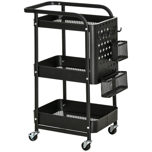 sconto Chariot de cuisine à 3 étagères 51,5x32x75,6 cm avec roues en acier noir