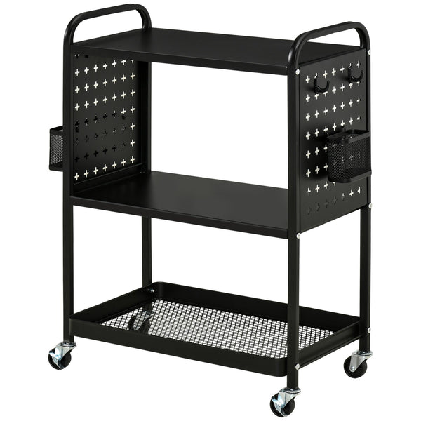 sconto Chariot de cuisine 3 étagères 70x33,4x80,5 cm avec roues en acier noir