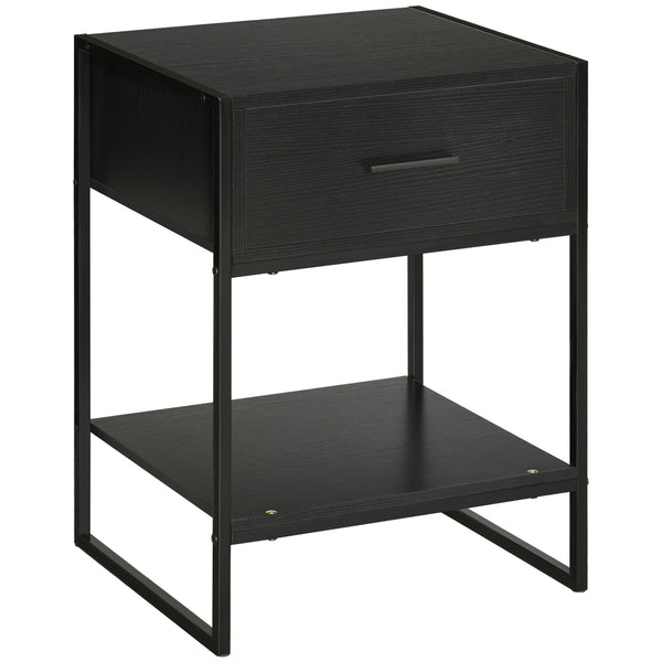 sconto Table de Chevet 1 Tiroir 1 Etagère 45x40x60 cm en Acier et Aggloméré Noir