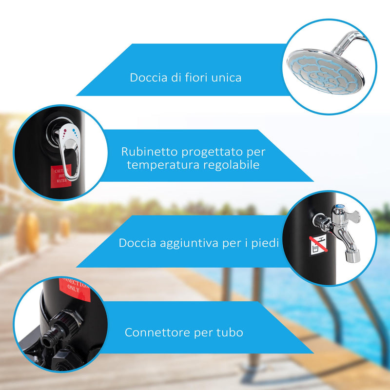 Doccia Solare da Giardino 35L con Miscelatore e Lavapiedi Nera