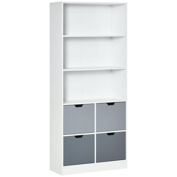 Bibliothèque 4 Tiroirs 3 Étagères 76x30x173 cm en MDF et Aggloméré Blanc et Gris online