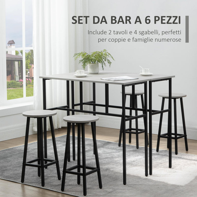 Set 2 Tavoli Alti 100x40x90 cm e 4 Sgabelli Grigio