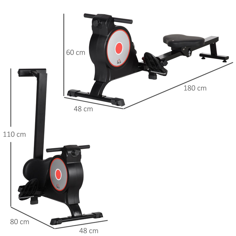 Vogatore per Fitness 180x48x60 cm in Acciaio e ABS Nero