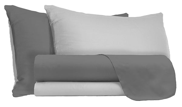 acquista Lot de Draps de Dessus et Taies d'Oreiller Réversibles Gris Clair/Fumé