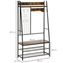 Appendiabiti da Terra 98x36x185 cm con Scarpiera e Panca in Legno e Acciaio Marrone