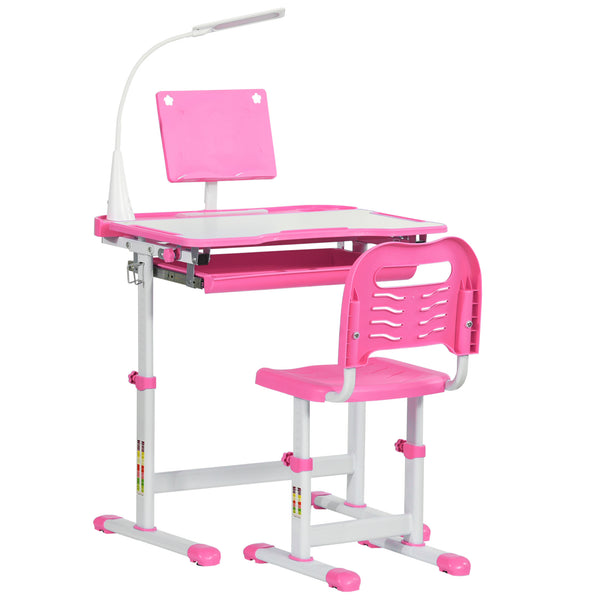 Bureau d'école avec chaise pour enfants avec lampe LED et pupitre rose sconto
