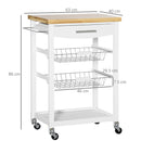 Carrello da Cucina 63x40x86 cm 1 Cassetto 2 Cestini in MDF e Legno Bianco