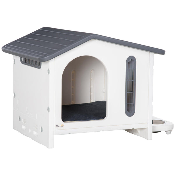 Niche pour chien 70x64x56 cm avec plateau pour bols fenêtres grises et blanches online