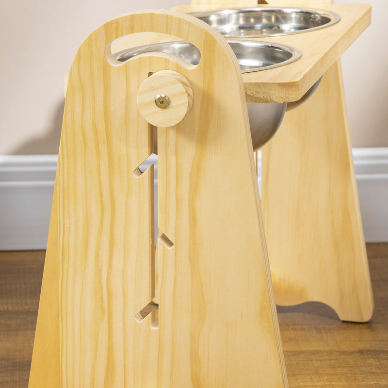 Ciotole per Cani Rialzate 49x25x41 cm in Acciaio e Legno Naturale
