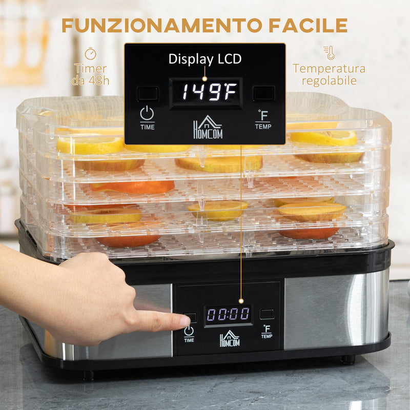 Essiccatore per Alimenti  32x25x29 cm 245W 5 Vassoi con Monito LCD