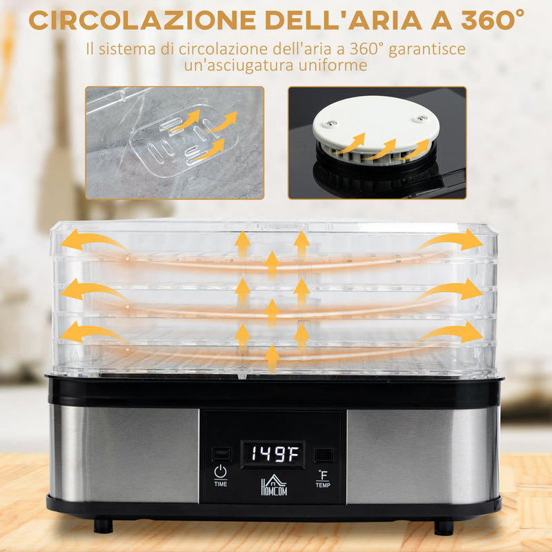 Essiccatore per Alimenti  32x25x29 cm 245W 5 Vassoi con Monito LCD