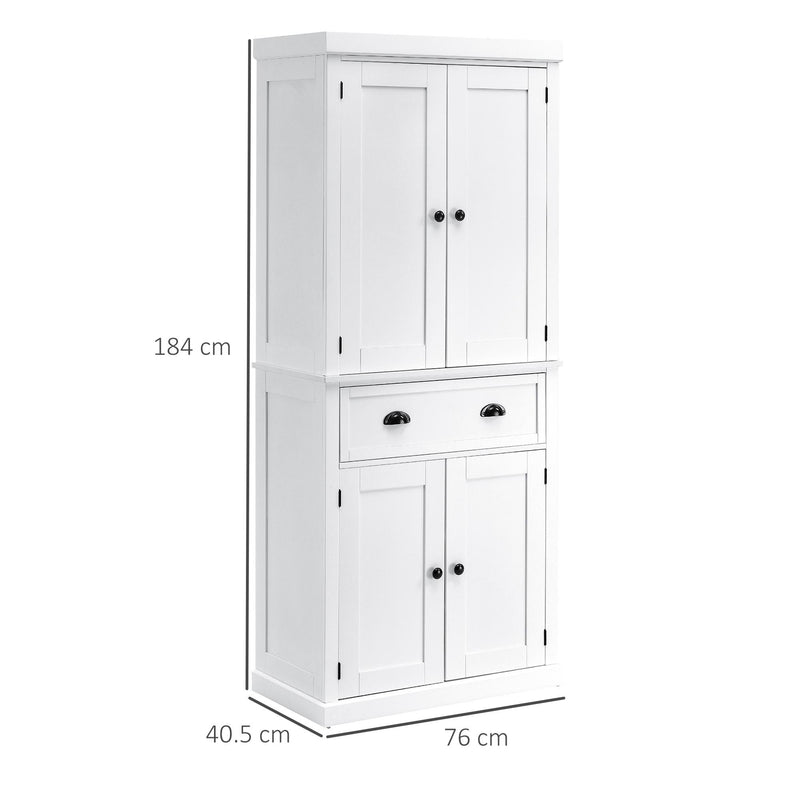 Credenza Cucina 76x40,5x184 cm con Armadietti e 1 Cassetto Bianco