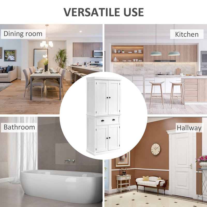 Credenza Cucina 76x40,5x184 cm con Armadietti e 1 Cassetto Bianco