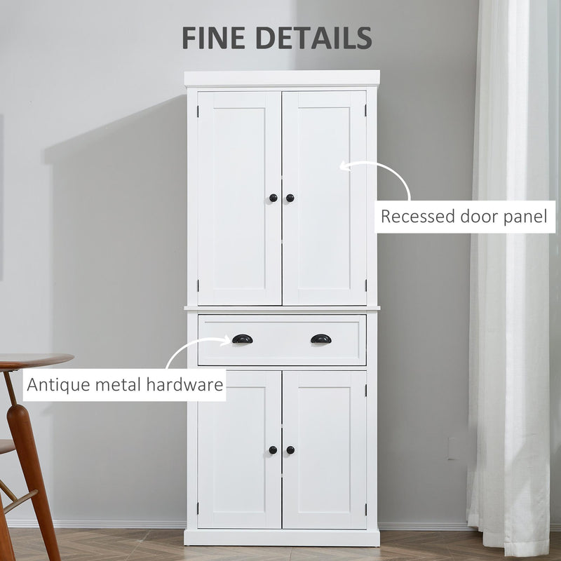 Credenza Cucina 76x40,5x184 cm con Armadietti e 1 Cassetto Bianco