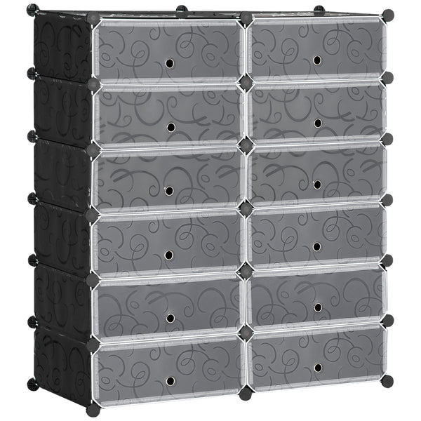 Étagère à chaussures modulable 94x37x108 cm 12 cubes en plastique et acier noir et blanc sconto