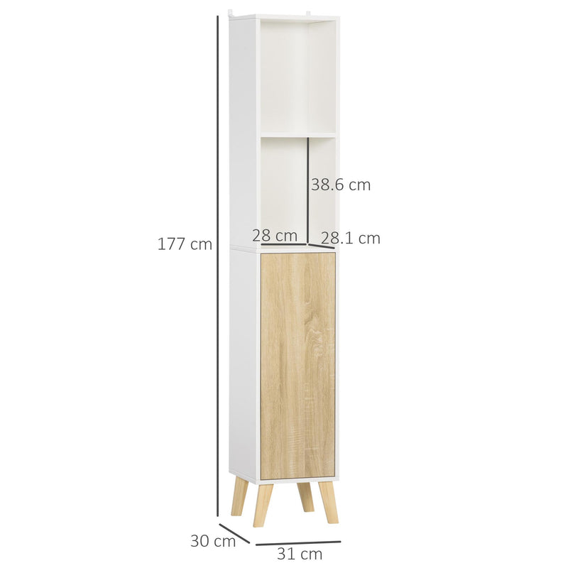 Mobile a Colonna per Bagno 31x30x177 cm 1 Amta 2 Mensole Bianco e Legno