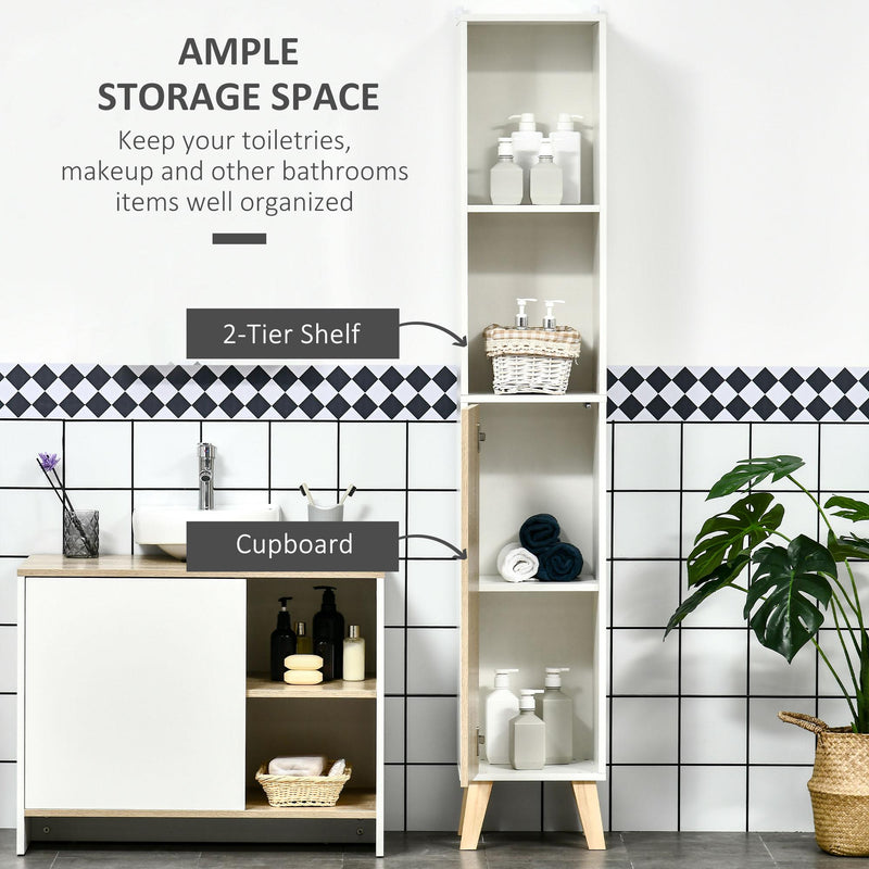 Mobile a Colonna per Bagno 31x30x177 cm 1 Amta 2 Mensole Bianco e Legno