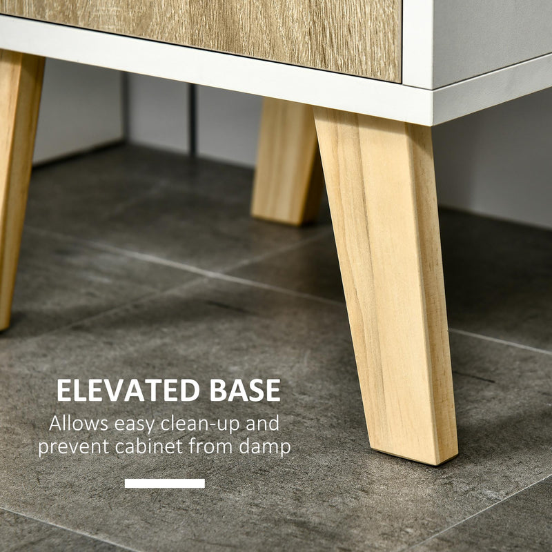 Mobile a Colonna per Bagno 31x30x177 cm 1 Amta 2 Mensole Bianco e Legno