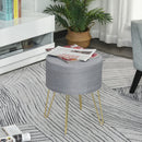 Pouf Contenitore 2 in 1 36x36x45 cm in Metallo Oro e Tessuto Grigio