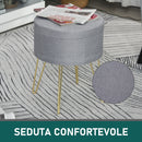 Pouf Contenitore 2 in 1 36x36x45 cm in Metallo Oro e Tessuto Grigio