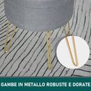 Pouf Contenitore 2 in 1 36x36x45 cm in Metallo Oro e Tessuto Grigio