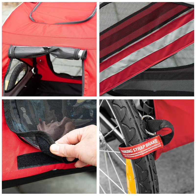 Carrellino Rimorchio per Cani e Animali Domestici 140x72,5x107,5 cm in Acciaio e Tessuto Oxford Rosso