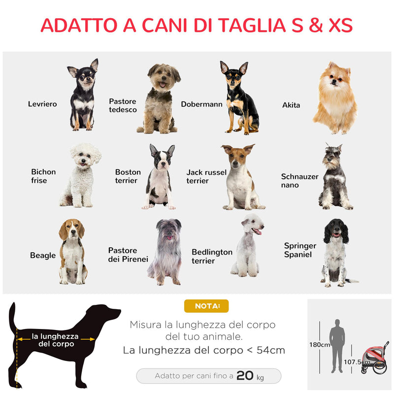 Carrellino Rimorchio per Cani e Animali Domestici 140x72,5x107,5 cm in Acciaio e Tessuto Oxford Rosso