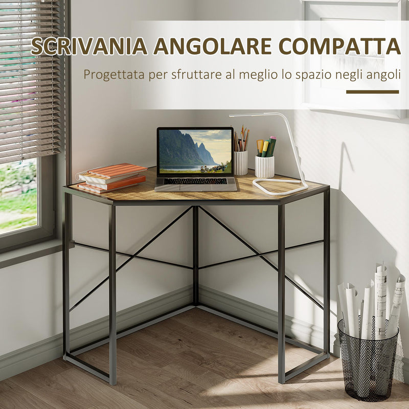 Scrivania Angolare 80x80x77,5 cm in Acciaio e Truciolato Nera e Marrone