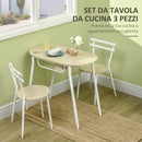 Set Tavolo e 2 Sedie  da Giardino in MDF e Acciaio Bianco e Legno