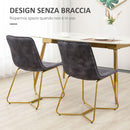 Set 2 Sedie da Soggiorno 49x61,5x85 cm in Tessuto Effetto Velluto Grigio
