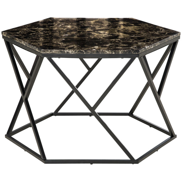 Table Basse 81x70x51,2 cm Plateau Effet Marbre en MDF et Acier Noir sconto