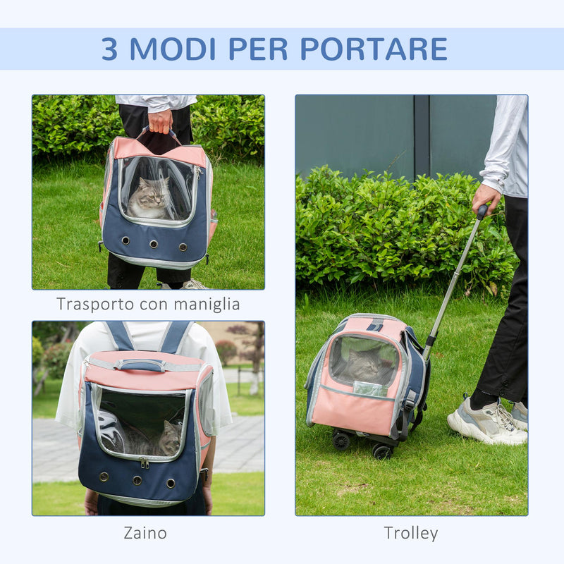 Borsa Trasportino 42x30x36 cm per Cani e Gatti 3 Entrate Rosa e Blu
