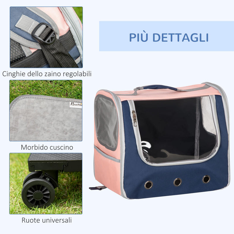 Borsa Trasportino 42x30x36 cm per Cani e Gatti 3 Entrate Rosa e Blu