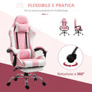 Sedia Gaming Ergonomica Reclinabile con Poggiatesta, Cuscino Lombare, Altezza Regolabile, Rosa e Bianco      