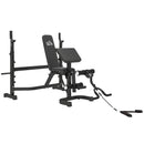 Panca Multifunzione Regolabile 187x140x117-136 cm con Rack Bilanciere in Acciaio e PU Grigio e Nero      