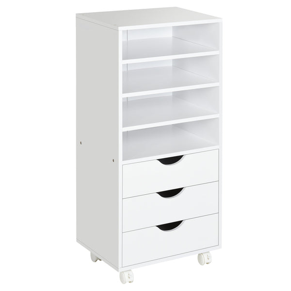Commode de bureau à roulettes 3 tiroirs 4 étagères en bois 40x30x83 cm Blanc prezzo