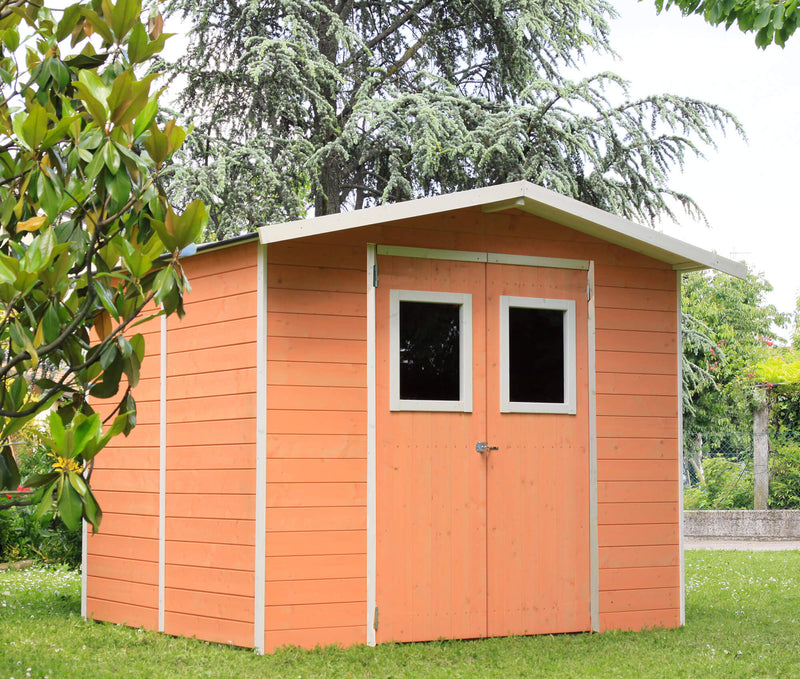 Casette Box da Giardino in Legno Porta Utensili 238x207x214 cm con 2 Porte e Finestre Ecla Salmone