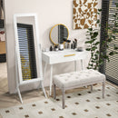 Specchio a Figura Intera da Terra 47x46x148 cm Angolazione Regolabile in Legno e Vetro Bianco  