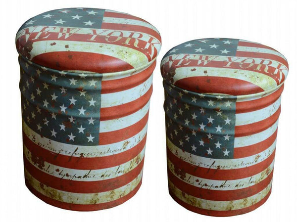 Set 2 Pouf Round Container en MDF Usa sconto