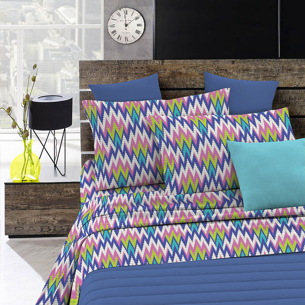 prezzo Ensemble de draps à imprimé zigzag en haut et en bas et taies d'oreiller