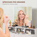 Postazione Trucco con Specchio 75x38x135 cm con 2 Cassetti e 3 Scomparti Salvaspazio in Pannello di Particelle e Vetro Bianco      