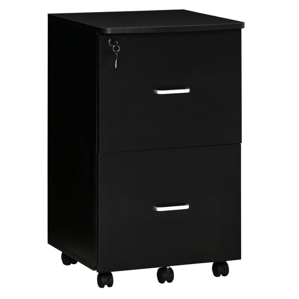 Commode 2 Tiroirs Bureau 43x45x72 cm avec Roulettes en MDF et Aggloméré Noir sconto