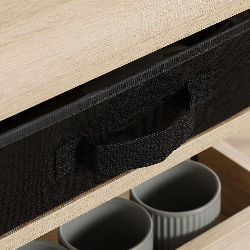 Carrello da Cucina 4 Livelli 45x35x79,5 cm con Cassetto e Vassoi Portavivande  in Legno e Acciaio