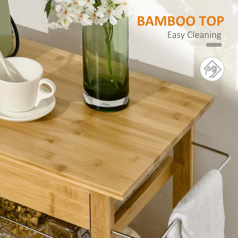 Carrello da Cucina con Cassetto 66x36x79 cm Armadietto e Cestino in Legno