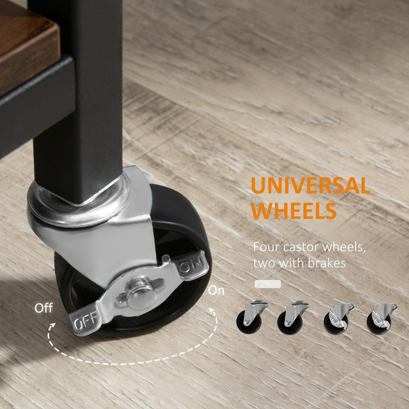 Carrello da Cucina con Portavivande 62x40x75 cm in Acciaio e Legno Marrone Rustico