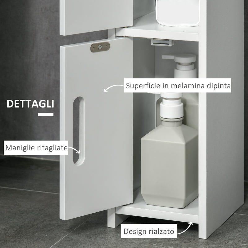 Mobile a Colonna con Mensole e Armadietti 15x17x120 cm in MDF e Legno Truciolare Bianco