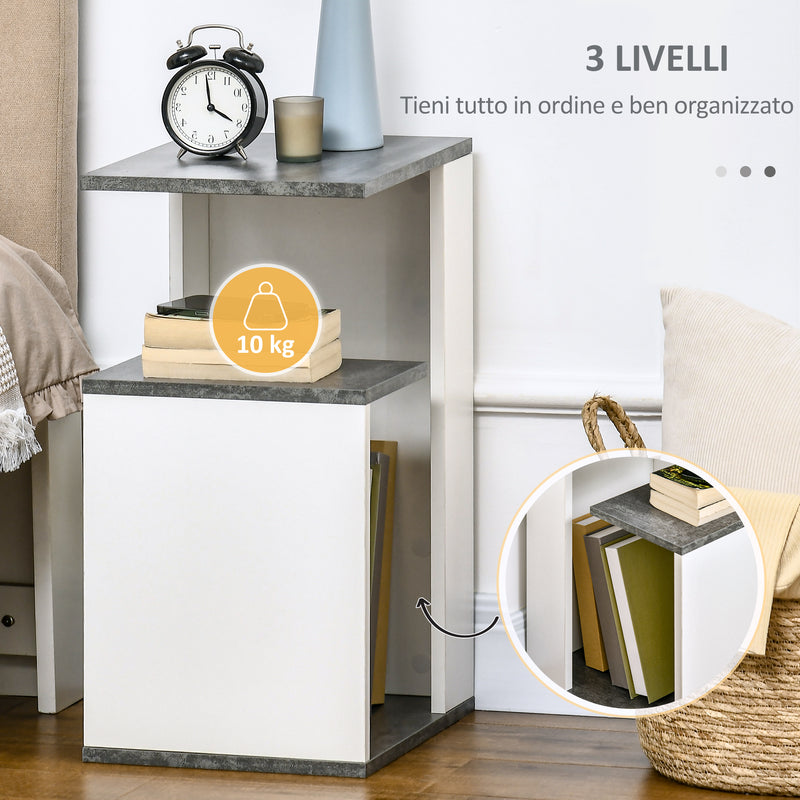 Comodino con Ripiano Aperto 35x29,5x60 cm in Truciolato Grigio e Bianco