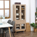 Credenza 1 Cassetto 4 Ante in Vetro 76x40x183 cm in Legno Naturale