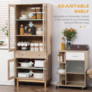 Credenza 1 Cassetto 4 Ante in Vetro 76x40x183 cm in Legno Naturale